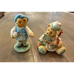 Cherished Teddies Duncan & Lorna Scottish Figurines Bagpipes Kilt Enesco Set